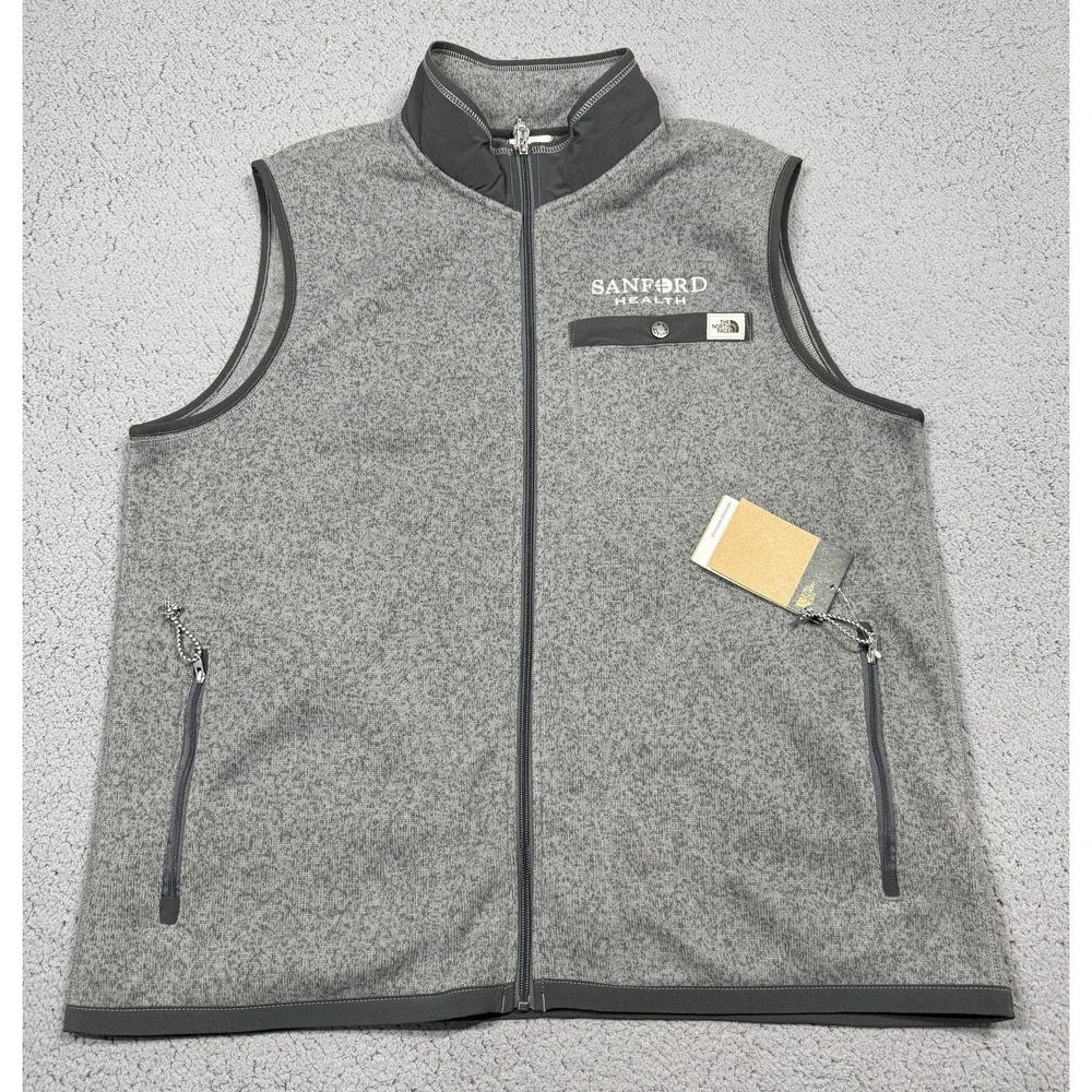NWT The North Face Vest Mens XL Gray Fleece Full Zip Sanford Health Logo Outdoor